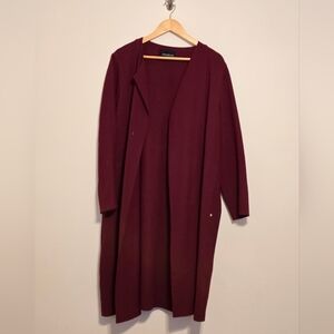 Lafayette 148 New York 100% Wool Overcoat with pockets, burgundy, size L, EUC